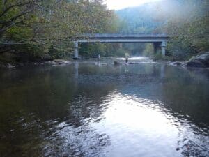 A bridge over a river.