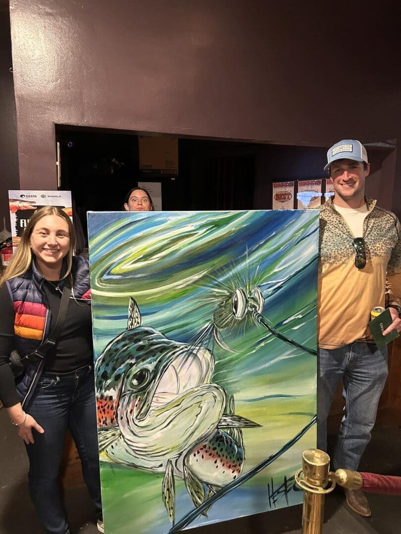 Rainbow trout painting at art show.